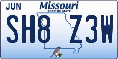 MO license plate SH8Z3W