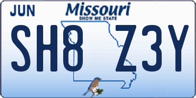 MO license plate SH8Z3Y