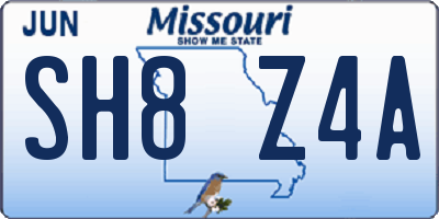 MO license plate SH8Z4A