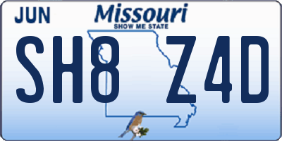 MO license plate SH8Z4D