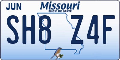 MO license plate SH8Z4F