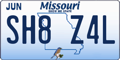 MO license plate SH8Z4L