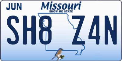 MO license plate SH8Z4N