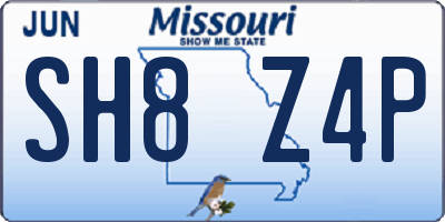 MO license plate SH8Z4P