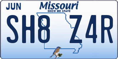 MO license plate SH8Z4R