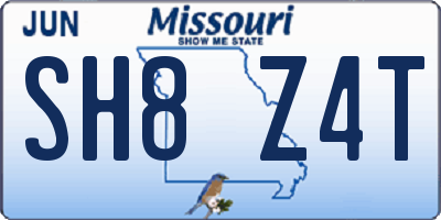 MO license plate SH8Z4T