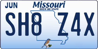 MO license plate SH8Z4X