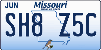 MO license plate SH8Z5C