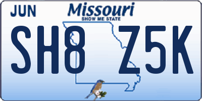 MO license plate SH8Z5K