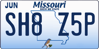 MO license plate SH8Z5P