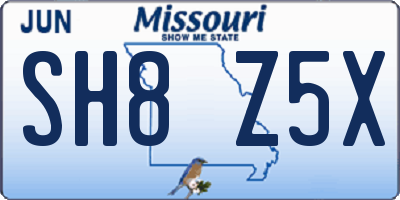 MO license plate SH8Z5X