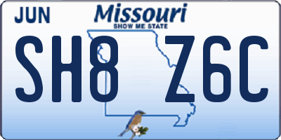 MO license plate SH8Z6C