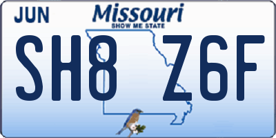 MO license plate SH8Z6F