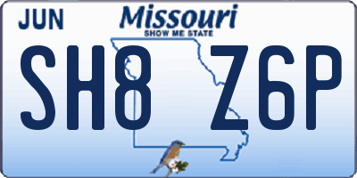 MO license plate SH8Z6P