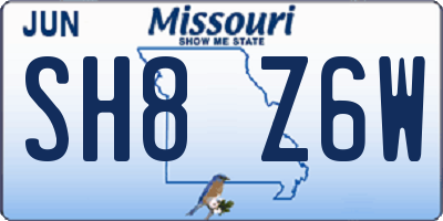 MO license plate SH8Z6W