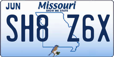MO license plate SH8Z6X