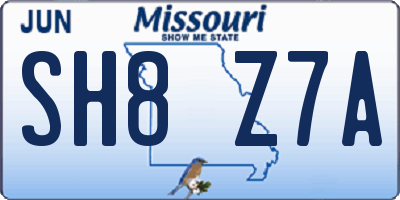 MO license plate SH8Z7A