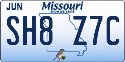 MO license plate SH8Z7C