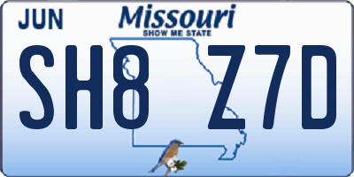 MO license plate SH8Z7D