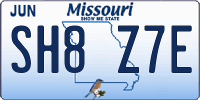 MO license plate SH8Z7E
