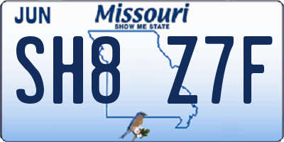 MO license plate SH8Z7F