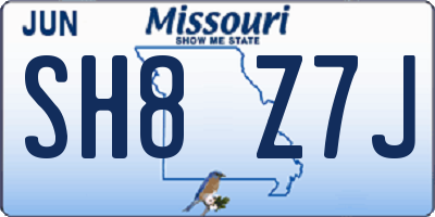 MO license plate SH8Z7J