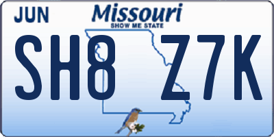 MO license plate SH8Z7K