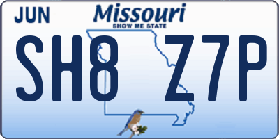 MO license plate SH8Z7P