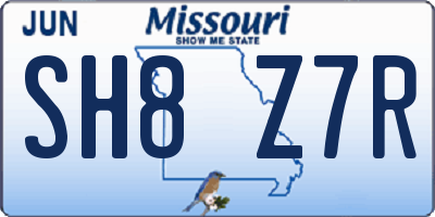 MO license plate SH8Z7R