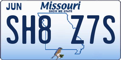 MO license plate SH8Z7S