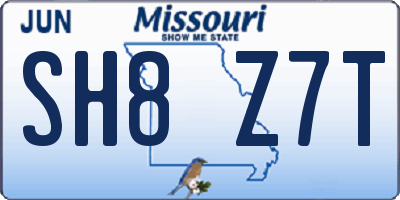 MO license plate SH8Z7T