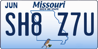 MO license plate SH8Z7U