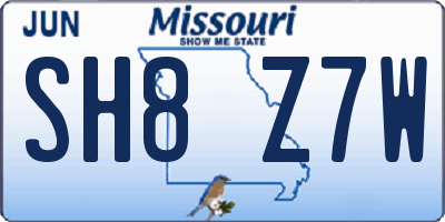 MO license plate SH8Z7W