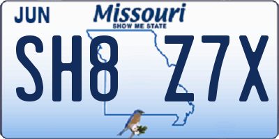 MO license plate SH8Z7X