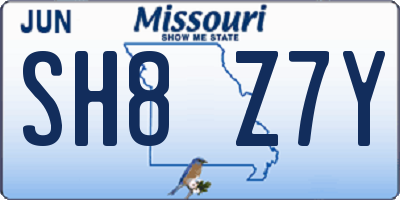 MO license plate SH8Z7Y