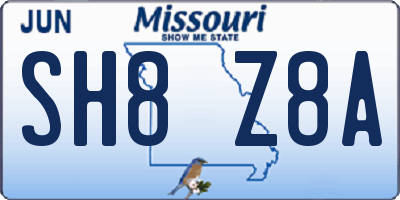 MO license plate SH8Z8A