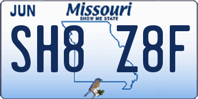 MO license plate SH8Z8F