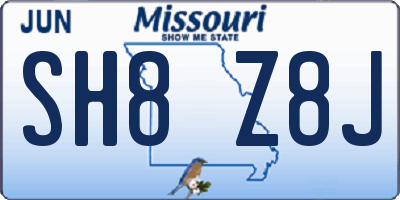 MO license plate SH8Z8J