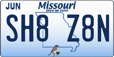 MO license plate SH8Z8N