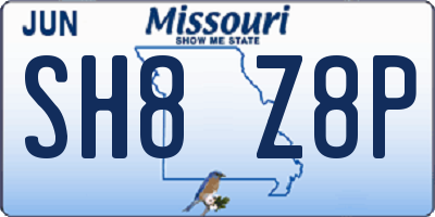 MO license plate SH8Z8P