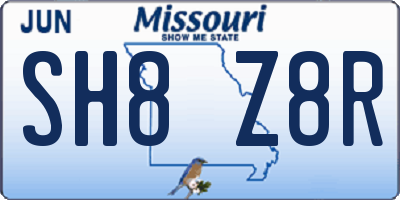 MO license plate SH8Z8R