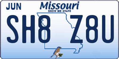 MO license plate SH8Z8U