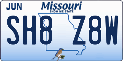 MO license plate SH8Z8W