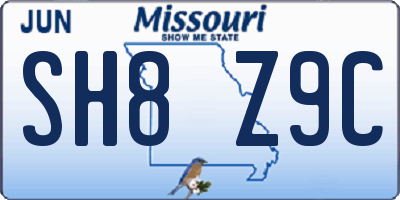 MO license plate SH8Z9C
