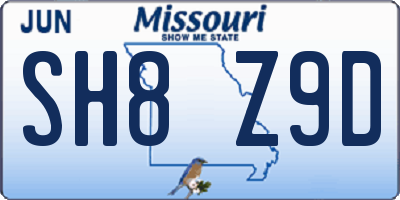 MO license plate SH8Z9D
