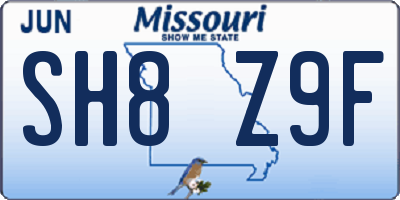 MO license plate SH8Z9F
