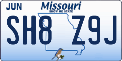 MO license plate SH8Z9J