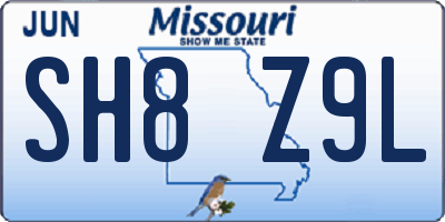 MO license plate SH8Z9L