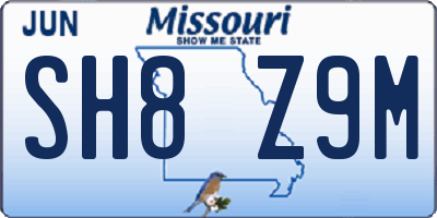MO license plate SH8Z9M