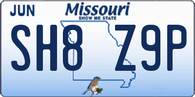 MO license plate SH8Z9P